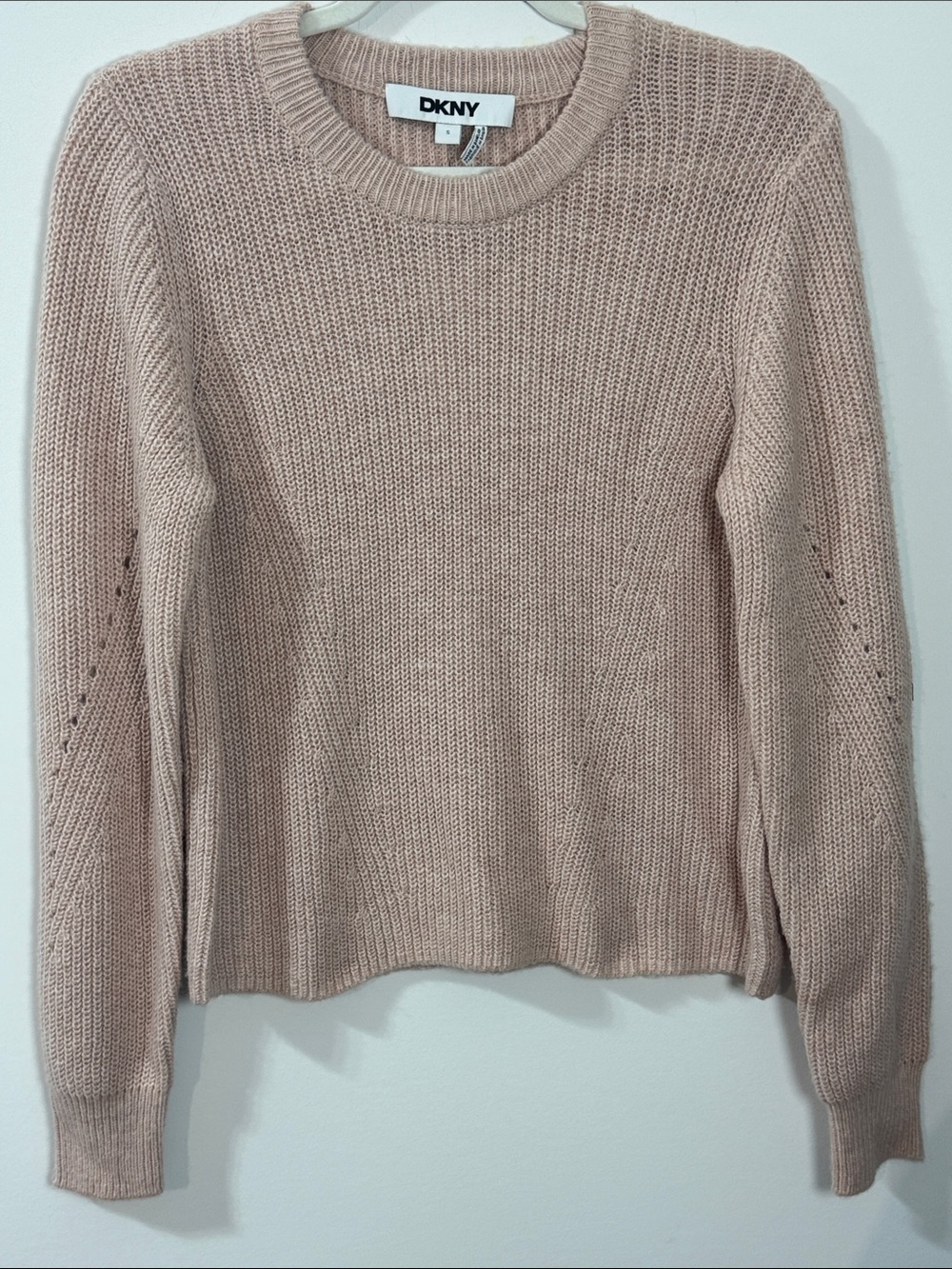 DKNY Classic Crewneck Cropped Women's Sweater - Blush Pink - Size S - Picture 7 of 11
